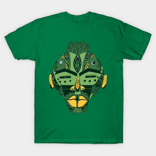 Forrest Green African Mask 4 T-Shirt by kenallouis